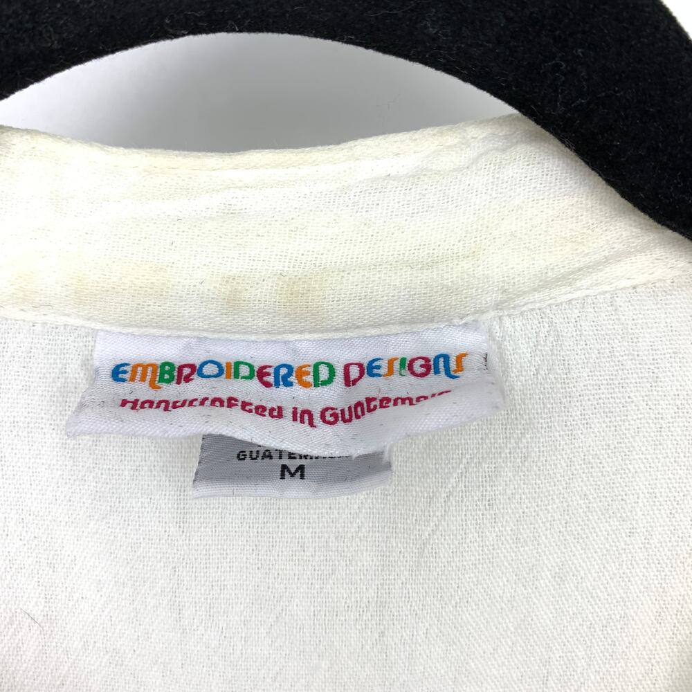 Vintage Embroidered Designs Blouse Womens Sz M Whit Multicolor Floral Embroidery - Picture 6 of 7